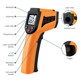 img 3 attached to 🌡️ Laser Infrared Thermometer: Non-Contact Digital Temperature Gun for Industrial, Kitchen Cooking, and Ovens, -50°C to 400°C (-58°F to 752°F) - Orange