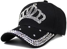 img 4 attached to Women's Adjustable Sparkling Rhinestone Crown Denim Baseball Cap Hip Hop Hat Sun Cap with Bling