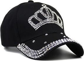 img 3 attached to Women's Adjustable Sparkling Rhinestone Crown Denim Baseball Cap Hip Hop Hat Sun Cap with Bling