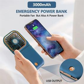 img 2 attached to 🔵 Upgraded Blue Portable Handheld Necklace Fan - USB Rechargeable & Foldable Mini Fan with Mobile Phone Bracket Function, 3000mAh Power Bank - Hands-Free Necklace Fans