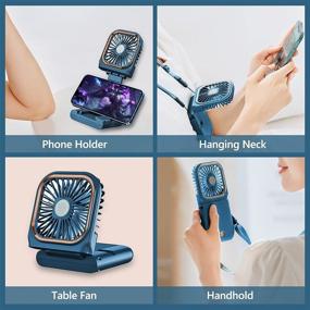 img 1 attached to 🔵 Upgraded Blue Portable Handheld Necklace Fan - USB Rechargeable & Foldable Mini Fan with Mobile Phone Bracket Function, 3000mAh Power Bank - Hands-Free Necklace Fans