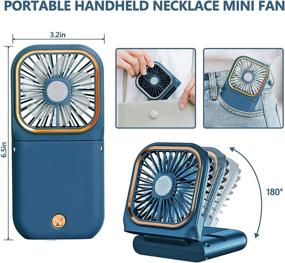 img 3 attached to 🔵 Upgraded Blue Portable Handheld Necklace Fan - USB Rechargeable & Foldable Mini Fan with Mobile Phone Bracket Function, 3000mAh Power Bank - Hands-Free Necklace Fans