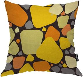 img 4 attached to Moslion Geometric Cube Pillow Cover - Colorful Mustard Stone Design - 18x18 🟡 inch Cotton Linen Square Cushion Decorative Case for Sofa Bed - Yellow Orange Black