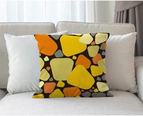 img 2 attached to Moslion Geometric Cube Pillow Cover - Colorful Mustard Stone Design - 18x18 🟡 inch Cotton Linen Square Cushion Decorative Case for Sofa Bed - Yellow Orange Black