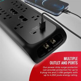img 3 attached to 💪 High-Performance Monster Power Strip Surge Protector with USB Ports - Advanced Protection for 8 Plug-ins and 2 USB Devices - Ideal for Computers, Home Theatre, Home Appliances, and Office Equipment - 6 FT, 8-Outlet with USB