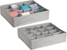 img 4 attached to 🗂️ mDesign Soft Fabric Dresser Drawer and Closet Storage Organizer Tray - 16 Sections for Lingerie, Bras, Socks, Leggings, Underwear, Jewelry, Scarves - Chevron Zig-Zag Print, 2 Pack - Taupe/Natural: Organize Your Clothing and Accessories in Style