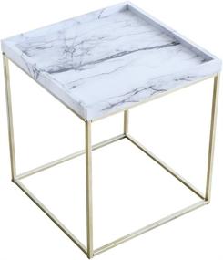 img 2 attached to 🌟 Elegantly Designed Tilly Lin Modern Accent Faux Marble Top End Table: Enhancing Living and Bed Room Décor with Gold Legs, Black Metal Frame, and Carrara Finish