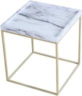 🌟 elegantly designed tilly lin modern accent faux marble top end table: enhancing living and bed room décor with gold legs, black metal frame, and carrara finish логотип