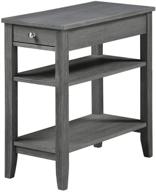 convenience concepts american heritage chairside end table with shelves - 1 drawer, dark gray wirebrush finish logo