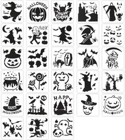 img 4 attached to 🎃 28-Piece Koogel Halloween Stencils Set | 5 Inch Templates for Pumpkins, Cards, Crafts, Art, Drawing, Painting, Spraying | Plastic Stencils for Windows, Glass, Wood, Airbrushing, Walls