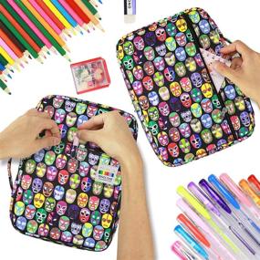 img 1 attached to 🖍️ YOUSHARES Colored Pencil Case 166 Slots – Organizer with Zipper & Handy Wrap for Prismacolor Colored Pencils & Gel Pen - Mask Design