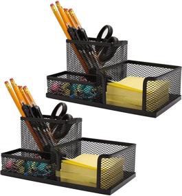 img 4 attached to Ludato 2-Piece Mesh Pen Holder Desk Organizers with 3 Compartments - Black Mesh Pencil Holder for Desk - Ideal Desk Gifts for Husband