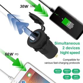 img 2 attached to 🔌Автомобильное гнездо для питания AlfredDireck 12V USB Outlet: Быстрая зарядка 4.0 PD Type C и быстрая зарядка 3.0 USB для морского катера, мотоцикла, грузовика, гольфкара - Последние в 2021 году