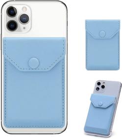 img 4 attached to YUNCE Stick On Cell Phone Wallet - Self Adhesive Leather Card Holder for Most Cell Phones & Cases - Pocket Wallet for Men and Women - RFID Blocking Sleeve Covers [Light Blue]