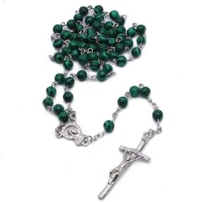 img 2 attached to 📿 Handmade Retro Catholic Rosary Necklace with Green Natural Stone Cross Decoration – Ideal Christian Décor