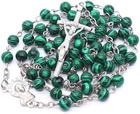 img 4 attached to 📿 Handmade Retro Catholic Rosary Necklace with Green Natural Stone Cross Decoration – Ideal Christian Décor