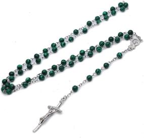 img 1 attached to 📿 Handmade Retro Catholic Rosary Necklace with Green Natural Stone Cross Decoration – Ideal Christian Décor