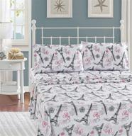 🗼 paris eiffel tower bonjour with hearts flowers girls / kids / teens sheet set - twin size, includes pillowcases, flat and fitted sheets (paris white) logo