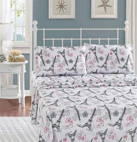 img 1 attached to 🗼 Paris Eiffel Tower Bonjour with Hearts Flowers Girls / Kids / Teens Sheet Set - Twin Size, Includes Pillowcases, Flat and Fitted Sheets (Paris White)