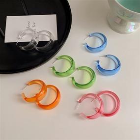 img 1 attached to Stunning Translucent Candy Colored Hoop Earrings for Women and Girls: Delicate Trendy Jewelry with a Lovely C-Shaped Acrylic Design