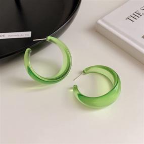 img 3 attached to Stunning Translucent Candy Colored Hoop Earrings for Women and Girls: Delicate Trendy Jewelry with a Lovely C-Shaped Acrylic Design