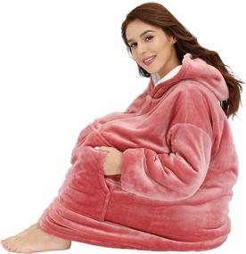 img 1 attached to 🧥 Cozy Sherpa Fleece Oversized Wearable Blanket Hoodie – Comfortable, Soft, Warm, and Thick Big Hooded Sweatshirt Blanket for Adults, Women, Girls, Teenagers, Teens, and Men – Pink