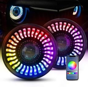 img 4 attached to 🚗 MICTUNING 7 Inch Headlight RGB Halo Light Replacement for Jeep Wrangler JK LJ TJ 1997-2014, Hummer H1 H2 - Bluetooth Controlled Color Changing Halo Headlight (2 pcs)