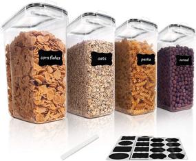 img 4 attached to 🥣 Vtopmart Cereal Storage Container Set - BPA Free Plastic Airtight Food Storage Containers 135.2 fl oz for Cereal, Snacks, and Sugar - 4 Piece Set Cereal Dispensers with 24 Chalkboard Labels in Black