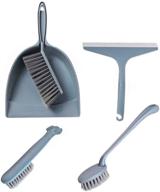 🧹 dustpan brush set, handheld broom with dustpan combo, cute helper cleaning set with squeegee scrub brush, dust pan set for kids, pets, table, car - medium size, blue gray logo