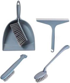 img 4 attached to 🧹 Dustpan Brush Set, Handheld Broom with Dustpan Combo, Cute Helper Cleaning Set with Squeegee Scrub Brush, Dust Pan Set for Kids, Pets, Table, Car - Medium Size, Blue Gray