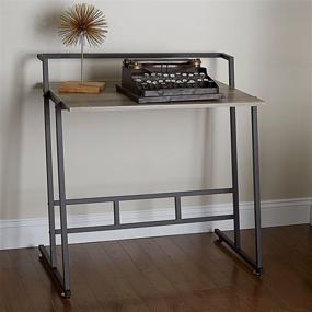 img 2 attached to 🖥️ Grey Wood Grain Small Mid Century Writing Desk for Home Office with Black Metal Frame by Household Essentials