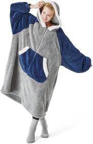 img 4 attached to 🧥 Bedsure Sherpa Wearable Blanket Sweatshirt - Hooded Blanket for Adults, Women, Men, and Kids - Warm Fleece Blanket Jacket with Zippers and Deep Pockets - Navy, Standard Size