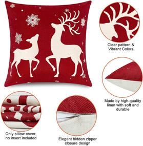 img 2 attached to 🎄 Set of 4 Ouddy Christmas Pillow Covers 18X18 Inches - Rustic Cotton Linen Farmhouse Throw Pillow Cases with Winter Snowflake Elk Design - Red Cushion Covers for Christmas Decorations Indoor Sofa Couch