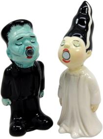 img 2 attached to 💀 Day Of The Dead Frankenstein Monster Ceramic Salt Pepper Shakers - Mr & Mrs Set