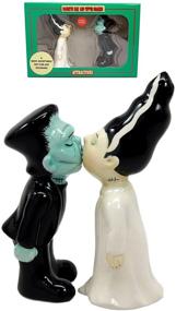 img 4 attached to 💀 Day Of The Dead Frankenstein Monster Ceramic Salt Pepper Shakers - Mr & Mrs Set