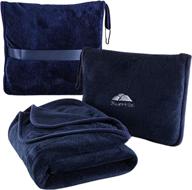 bluehills premium soft travel blanket pillow: compact pack large navy blue blanket with convenient features for any travel logo