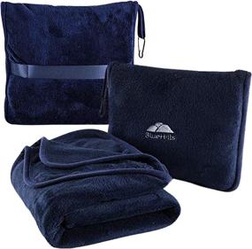 img 4 attached to BlueHills Premium Soft Travel Blanket Pillow: Compact Pack Large Navy Blue Blanket with Convenient Features for Any Travel