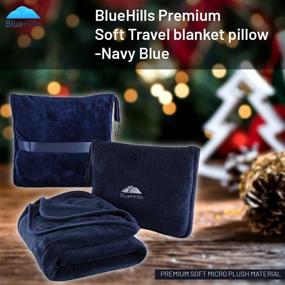 img 3 attached to BlueHills Premium Soft Travel Blanket Pillow: Compact Pack Large Navy Blue Blanket with Convenient Features for Any Travel