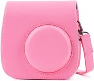 phetium soft pu leather protective case with shoulder and pocket for fujifilm instax mini8 8+/mini9 instant camera (flamingo pink) logo