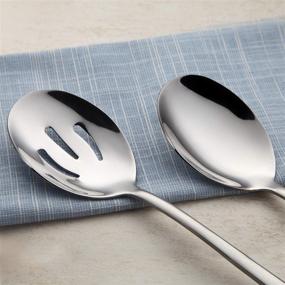 img 2 attached to AOOSY 8.7 Inch Utility Serving Spoons Set with Slotted Spoons - Stainless Steel Skimmer & Buffet Cooking Essentials