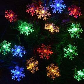 img 2 attached to 🌟 30.6Ft Solar Multicolored Snowflake Lights - 50 LED Outdoor Christmas String Lights with 8 Modes, Waterproof Tree Lights for Home Party Patio Garden Yard Decoration - Xmas Solar Snowflake Lights