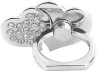 universal fashion 360 degree rotating finger ring stand holder for cell phone iphone tablet ipad - double crystal hearts (silver) logo