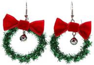 🎁 stunning green ornament wreath hoop jingle bell earrings: festive lightweight christmas red bowknot dangles for women & girls - perfect gifts for best friend at new year parties! hypoallergenic. logo