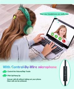 img 1 attached to 🦖 Boys Green Dinosaur Wired Headphones: Cute Kids Game Headset for Girls Teens Tablet Laptop PC PS4 - Over Ear Children's Headset with 85dB Volume Limit & Mic - Perfect School Birthday Travel Xmas Gift (Green)