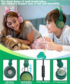img 2 attached to 🦖 Boys Green Dinosaur Wired Headphones: Cute Kids Game Headset for Girls Teens Tablet Laptop PC PS4 - Over Ear Children's Headset with 85dB Volume Limit & Mic - Perfect School Birthday Travel Xmas Gift (Green)