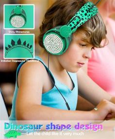 img 3 attached to 🦖 Boys Green Dinosaur Wired Headphones: Cute Kids Game Headset for Girls Teens Tablet Laptop PC PS4 - Over Ear Children's Headset with 85dB Volume Limit & Mic - Perfect School Birthday Travel Xmas Gift (Green)
