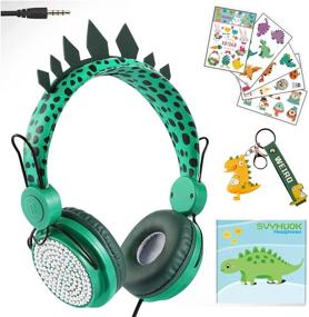 img 4 attached to 🦖 Проводные наушники Boys Green Dinosaur: милый игровой наушник для девочек и подростков на планшет, ноутбук, ПК, PS4 - наушники для детей с ограничением громкости 85 дБ и микрофоном - идеальный подарок на день рождения, в школу, для путешествий и на Рождество (зеленый)