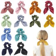 🎀 silk satin hair scrunchies bunny ear bow 12 pack - elegant bobbles for women and girls logo