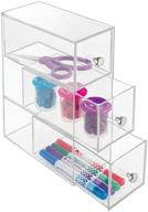mdesign plastic art/craft sewing storage organizer - ideal for cabinet or countertop - clear, 3 drawers - hold glitter, scissors, brushes, markers, yarn - versatile vertical or horizontal use logo