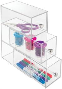 img 4 attached to mDesign Plastic Art/Craft Sewing Storage Organizer - Ideal for Cabinet or Countertop - Clear, 3 Drawers - Hold Glitter, Scissors, Brushes, Markers, Yarn - Versatile Vertical or Horizontal Use